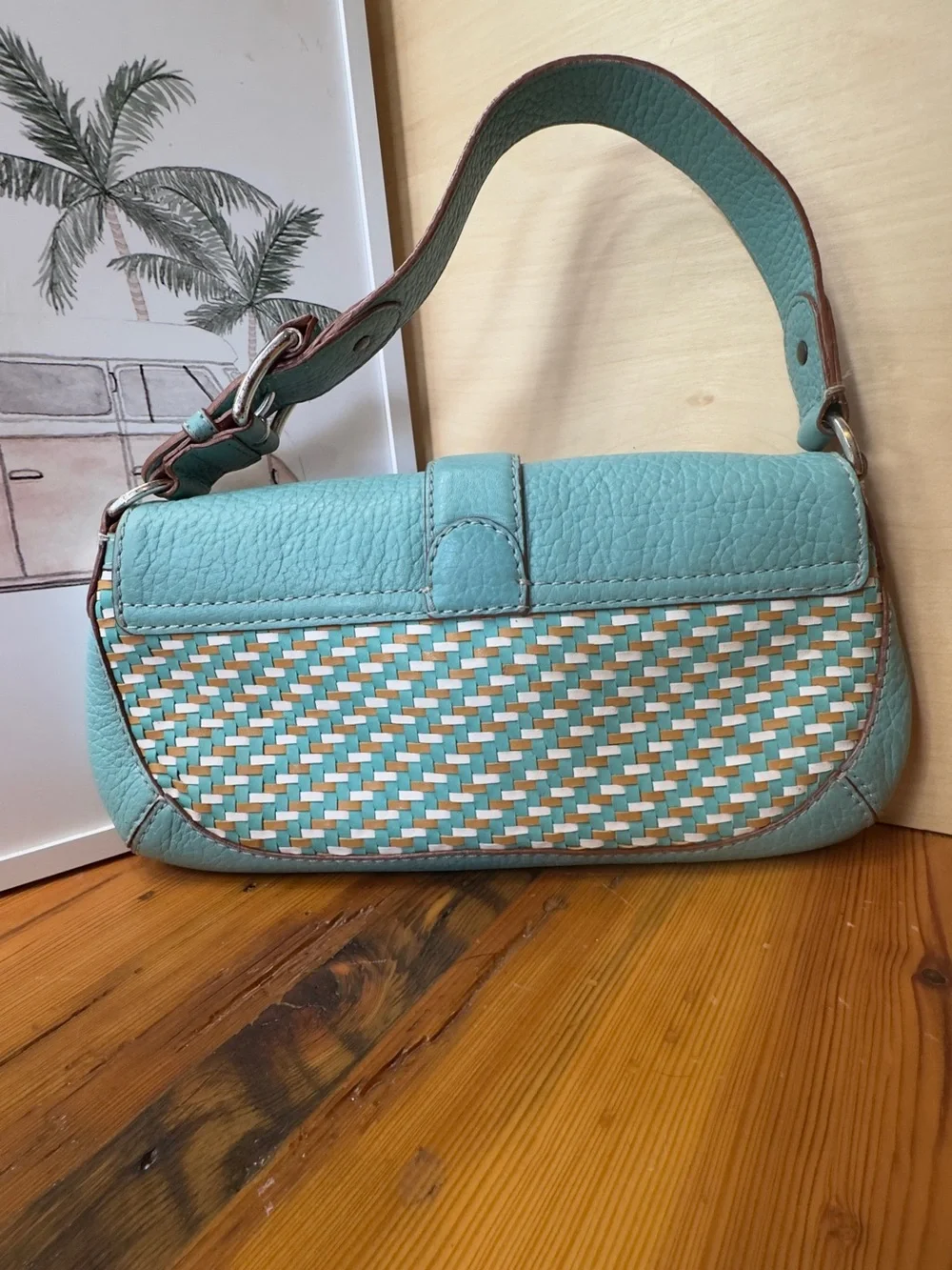 Michael Kors Teal Woven Shoulder Bag